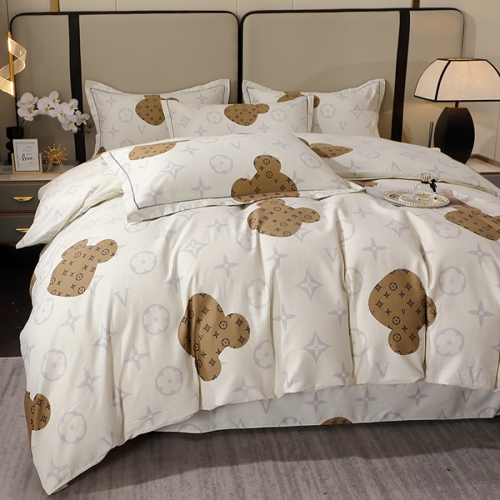 91家纺网 家纺一手货源 找家纺 晶缦 2023新款格林系列全棉活性磨毛多规格四件套 路易熊