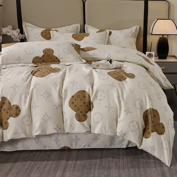 91家纺网 家纺一手货源 找家纺 晶缦 2023新款格林系列全棉活性磨毛多规格四件套 路易熊