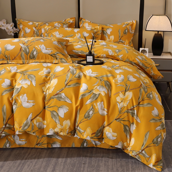 91家纺网 家纺一手货源 找家纺 晶缦 2023新款格林系列全棉活性磨毛多规格四件套 如月梦黄