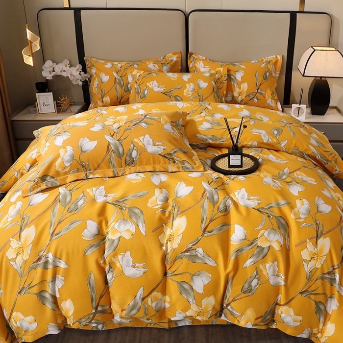 91家纺网 家纺一手货源 找家纺 晶缦 2023新款格林系列全棉活性磨毛多规格四件套 如月梦黄