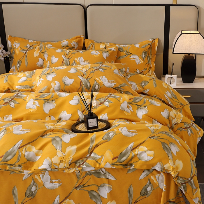 91家纺网 家纺一手货源 找家纺 晶缦 2023新款格林系列全棉活性磨毛多规格四件套 如月梦黄