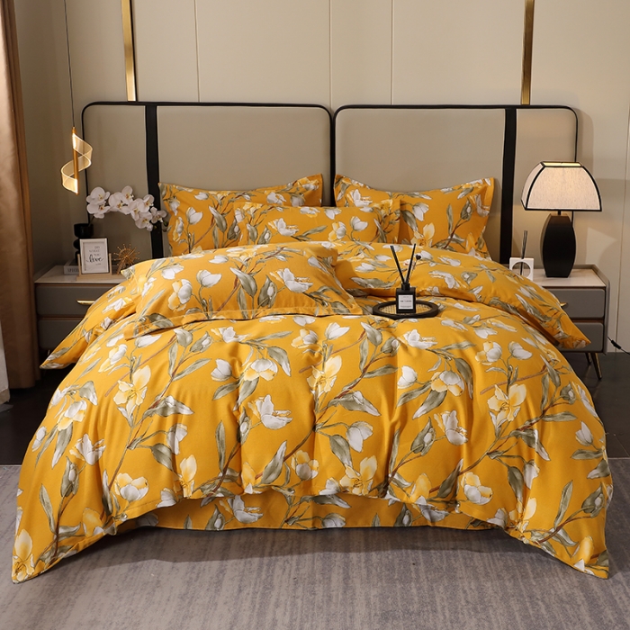 91家纺网 家纺一手货源 找家纺 晶缦 2023新款格林系列全棉活性磨毛多规格四件套 如月梦黄