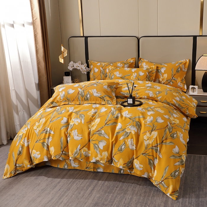 91家纺网 家纺一手货源 找家纺 晶缦 2023新款格林系列全棉活性磨毛多规格四件套 如月梦黄