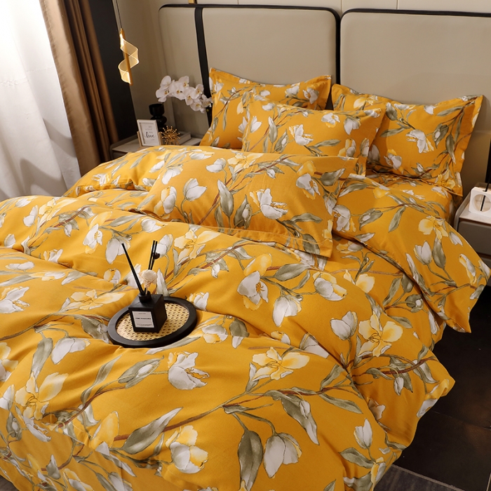 91家纺网 家纺一手货源 找家纺 晶缦 2023新款格林系列全棉活性磨毛多规格四件套 如月梦黄