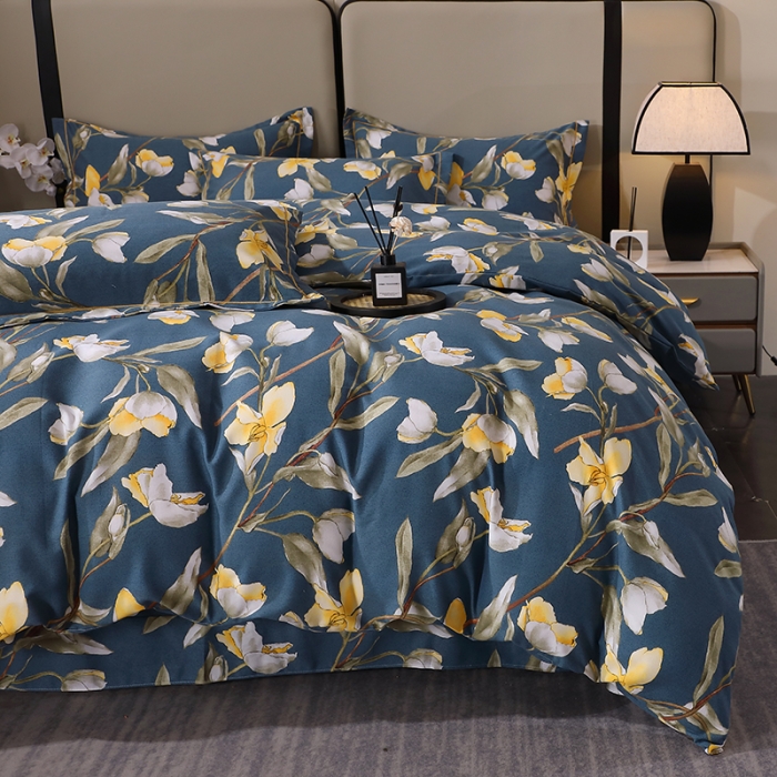 91家纺网 家纺一手货源 找家纺 晶缦 2023新款格林系列全棉活性磨毛多规格四件套 如月梦蓝