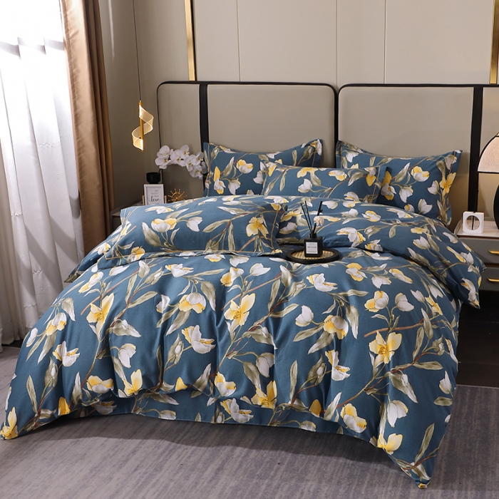 91家纺网 家纺一手货源 找家纺 晶缦 2023新款格林系列全棉活性磨毛多规格四件套 如月梦蓝