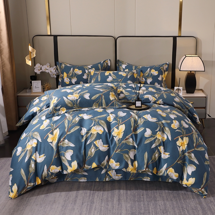 91家纺网 家纺一手货源 找家纺 晶缦 2023新款格林系列全棉活性磨毛多规格四件套 如月梦蓝