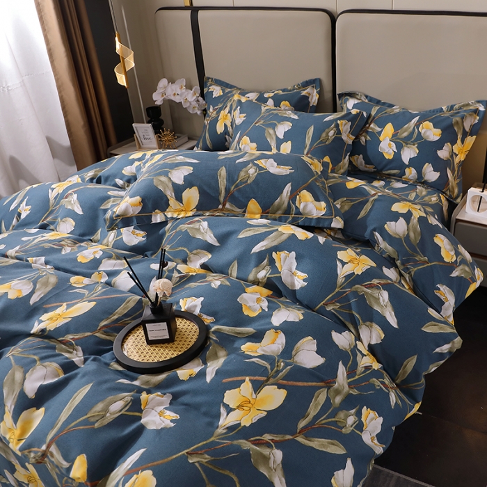 91家纺网 家纺一手货源 找家纺 晶缦 2023新款格林系列全棉活性磨毛多规格四件套 如月梦蓝