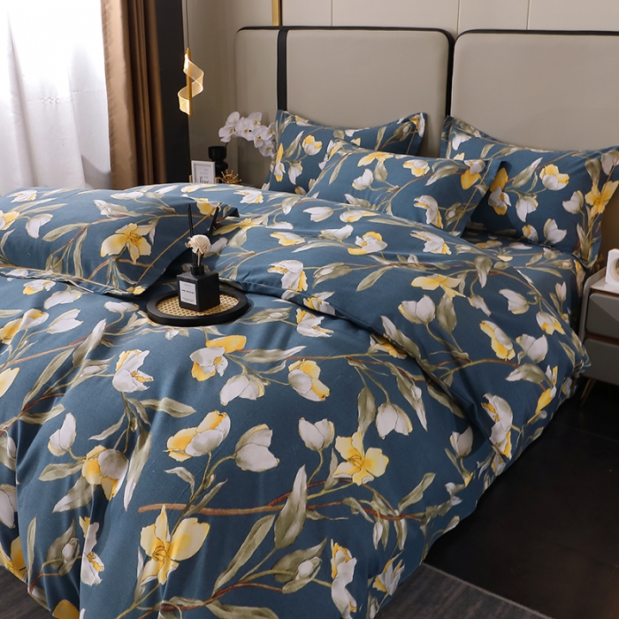 91家纺网 家纺一手货源 找家纺 晶缦 2023新款格林系列全棉活性磨毛多规格四件套 如月梦蓝