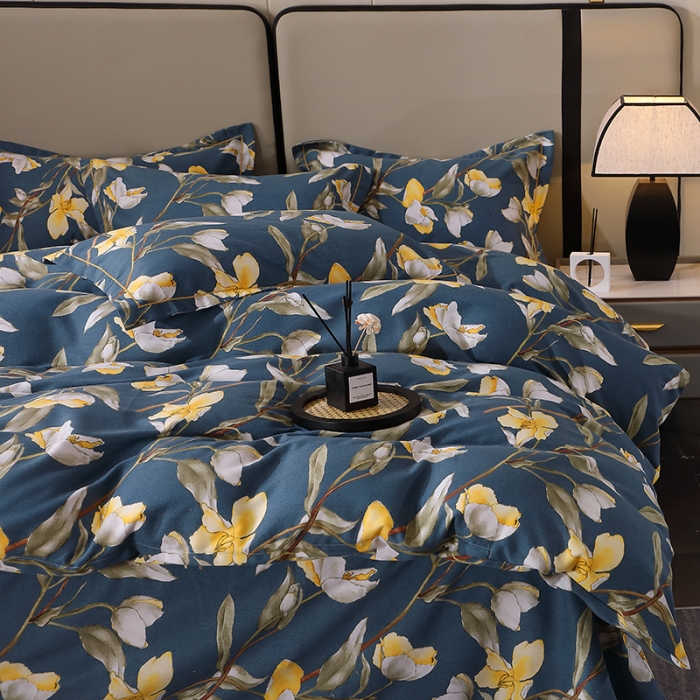 91家纺网 家纺一手货源 找家纺 晶缦 2023新款格林系列全棉活性磨毛多规格四件套 如月梦蓝