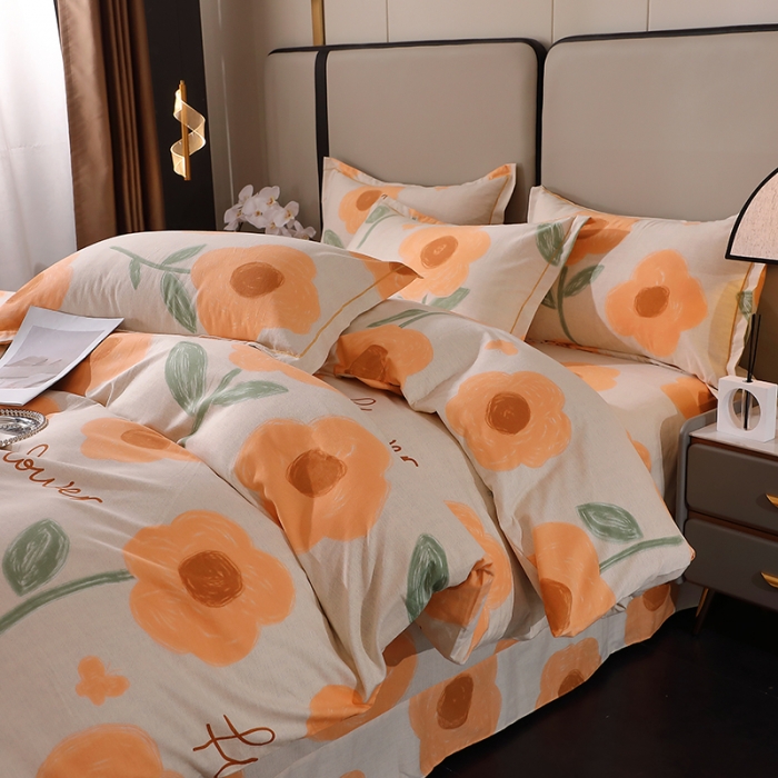 91家纺网 家纺一手货源 找家纺 晶缦 2023新款格林系列全棉活性磨毛多规格四件套 太阳花