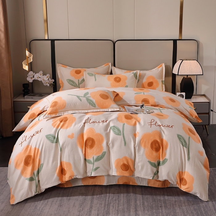 91家纺网 家纺一手货源 找家纺 晶缦 2023新款格林系列全棉活性磨毛多规格四件套 太阳花