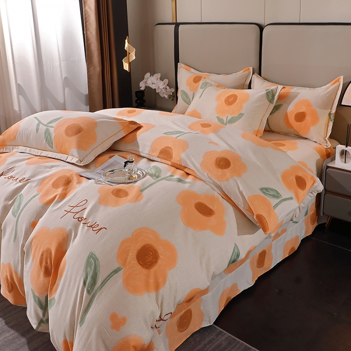 91家纺网 家纺一手货源 找家纺 晶缦 2023新款格林系列全棉活性磨毛多规格四件套 太阳花