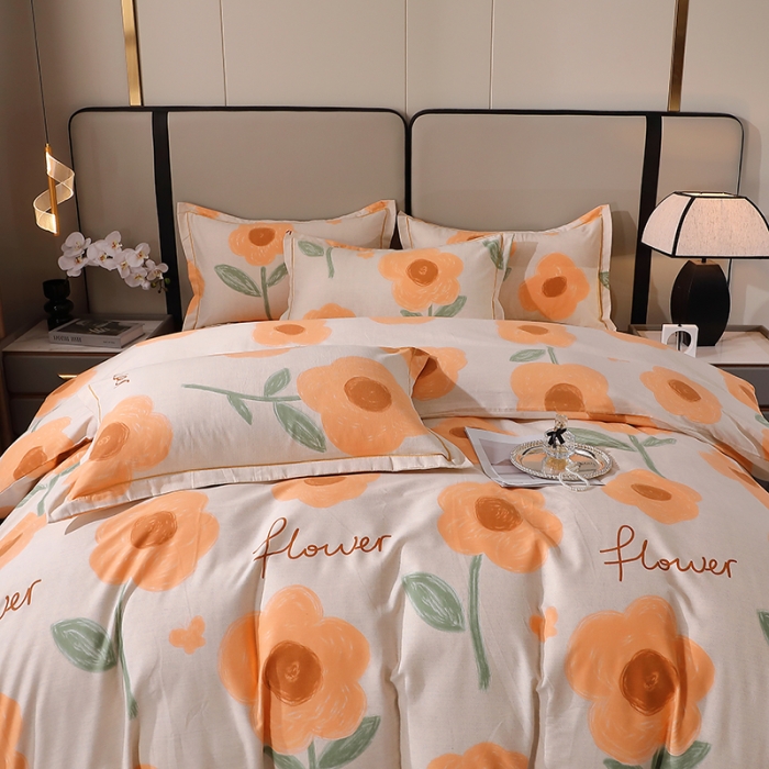 91家纺网 家纺一手货源 找家纺 晶缦 2023新款格林系列全棉活性磨毛多规格四件套 太阳花