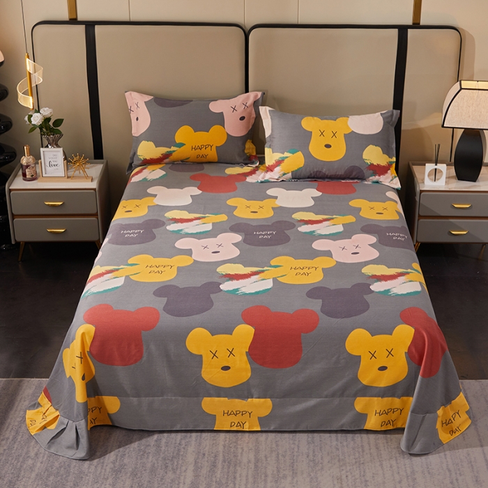 91家纺网 家纺一手货源 找家纺 晶缦 2023新款格林系列全棉活性磨毛多规格床单 魅力熊