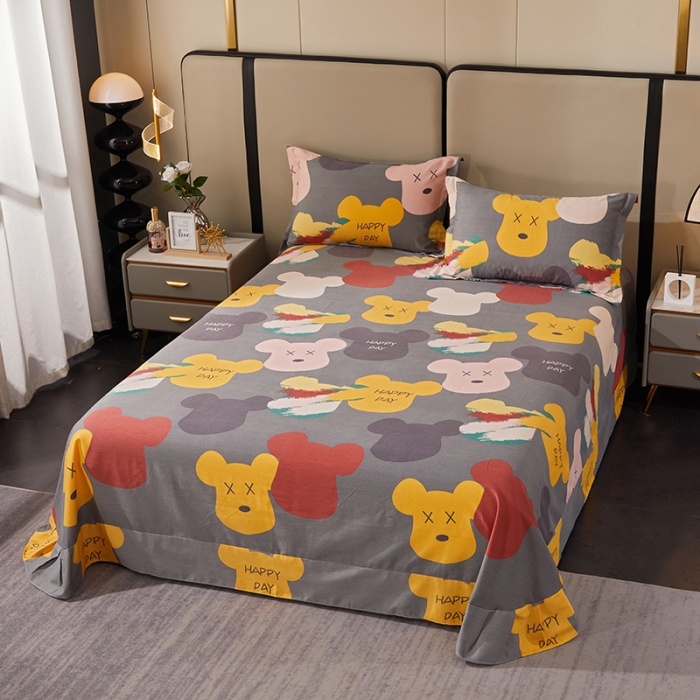 91家纺网 家纺一手货源 找家纺 晶缦 2023新款格林系列全棉活性磨毛多规格床单 魅力熊