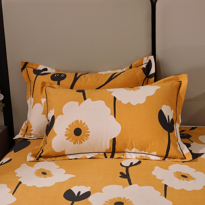 91家纺网 家纺一手货源 找家纺 晶缦 2023新款格林系列全棉活性磨毛多规格床单 花之舞黄