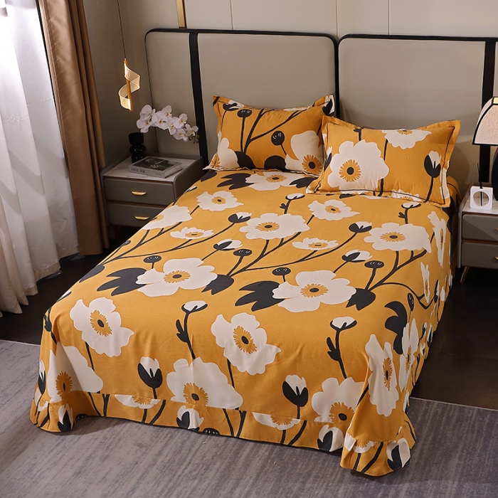 91家纺网 家纺一手货源 找家纺 晶缦 2023新款格林系列全棉活性磨毛多规格床单 花之舞黄