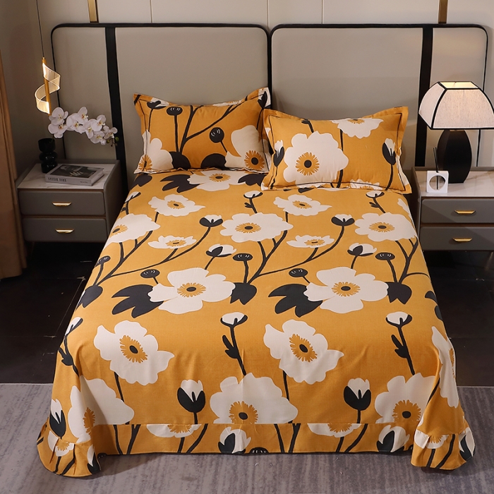 91家纺网 家纺一手货源 找家纺 晶缦 2023新款格林系列全棉活性磨毛多规格床单 花之舞黄