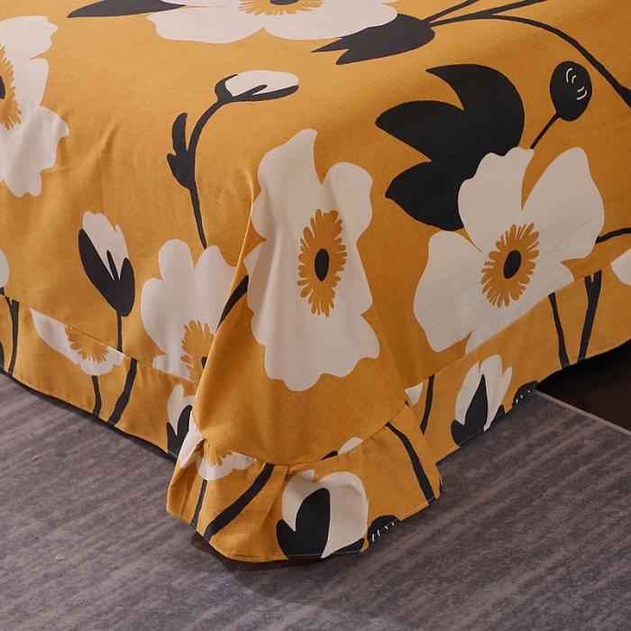 91家纺网 家纺一手货源 找家纺 晶缦 2023新款格林系列全棉活性磨毛多规格床单 花之舞黄