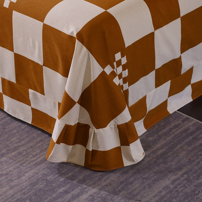 91家纺网 家纺一手货源 找家纺 晶缦 2023新款格林系列全棉活性磨毛多规格床单 棋盘格桔