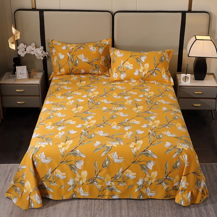 91家纺网 家纺一手货源 找家纺 晶缦 2023新款格林系列全棉活性磨毛多规格床单 如月梦黄