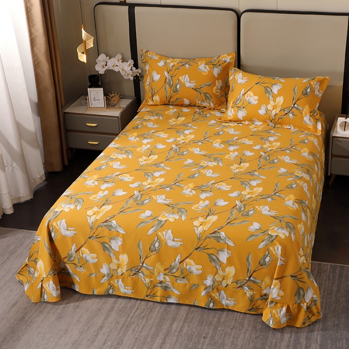 91家纺网 家纺一手货源 找家纺 晶缦 2023新款格林系列全棉活性磨毛多规格床单 如月梦黄