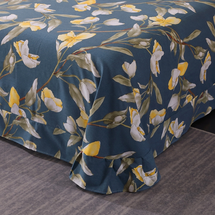 91家纺网 家纺一手货源 找家纺 晶缦 2023新款格林系列全棉活性磨毛多规格床单 如月梦蓝