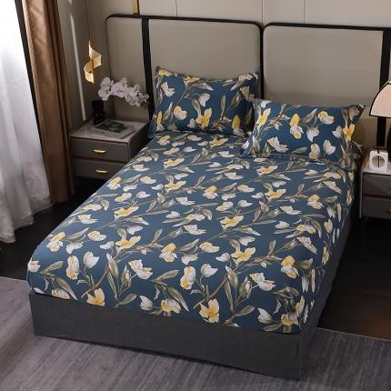 91家纺网 家纺一手货源 找家纺 晶缦 2023新款格林系列全棉活性磨毛多规格床笠 如月梦蓝