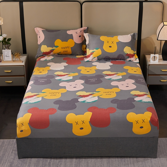 91家纺网 家纺一手货源 找家纺 晶缦 2023新款格林系列全棉活性磨毛多规格床笠 魅力熊