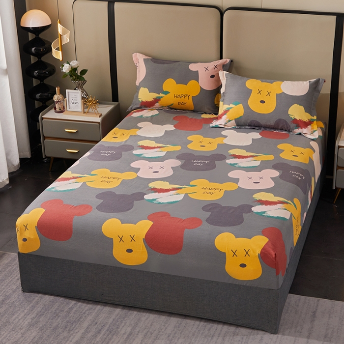 91家纺网 家纺一手货源 找家纺 晶缦 2023新款格林系列全棉活性磨毛多规格床笠 魅力熊