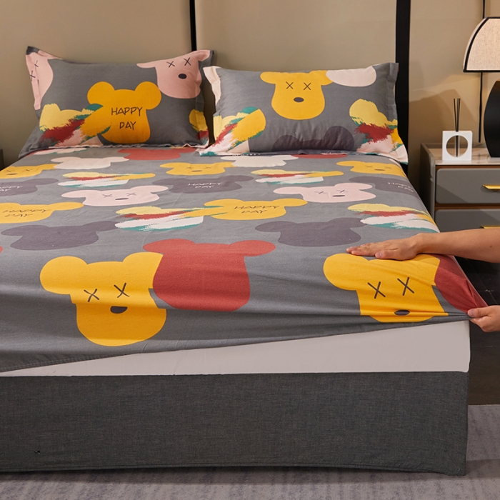 91家纺网 家纺一手货源 找家纺 晶缦 2023新款格林系列全棉活性磨毛多规格床笠 魅力熊