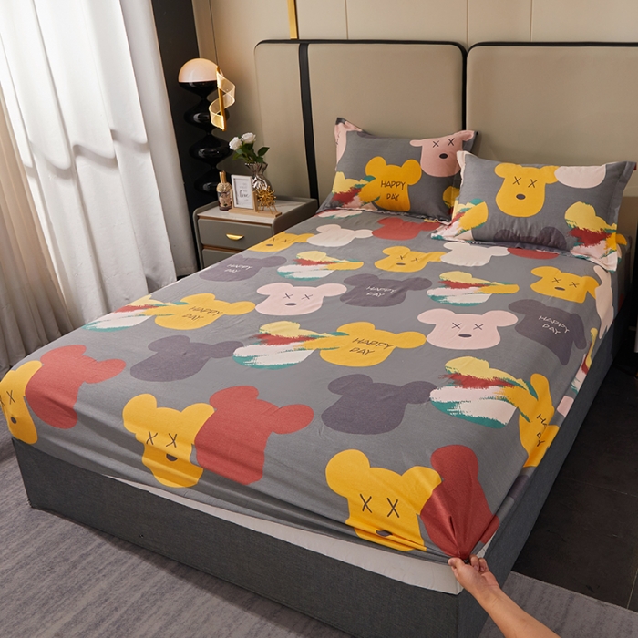 91家纺网 家纺一手货源 找家纺 晶缦 2023新款格林系列全棉活性磨毛多规格床笠 魅力熊