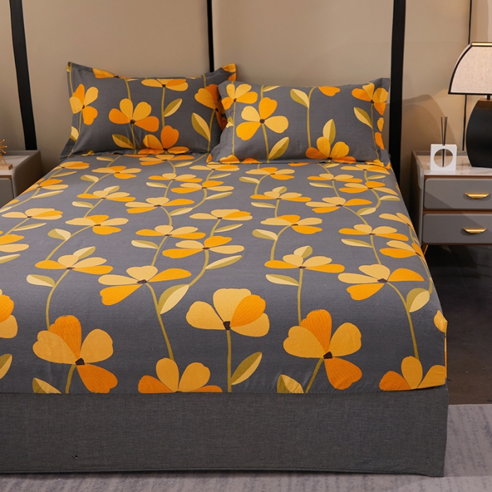 91家纺网 家纺一手货源 找家纺 晶缦 2023新款格林系列全棉活性磨毛多规格床笠 叶叶生辉