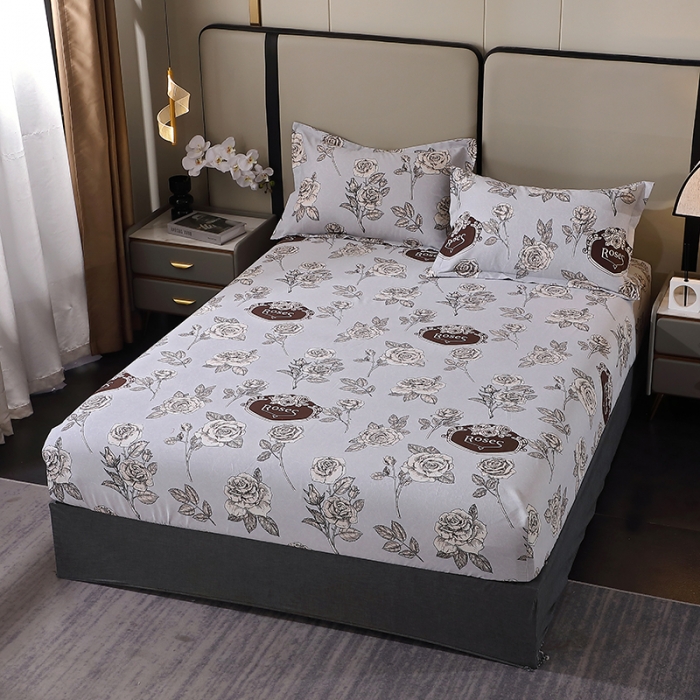 91家纺网 家纺一手货源 找家纺 晶缦 2023新款格林系列全棉活性磨毛多规格床笠 庄园灰