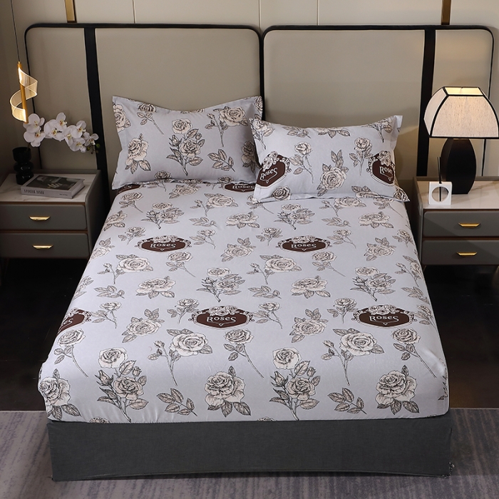 91家纺网 家纺一手货源 找家纺 晶缦 2023新款格林系列全棉活性磨毛多规格床笠 庄园灰