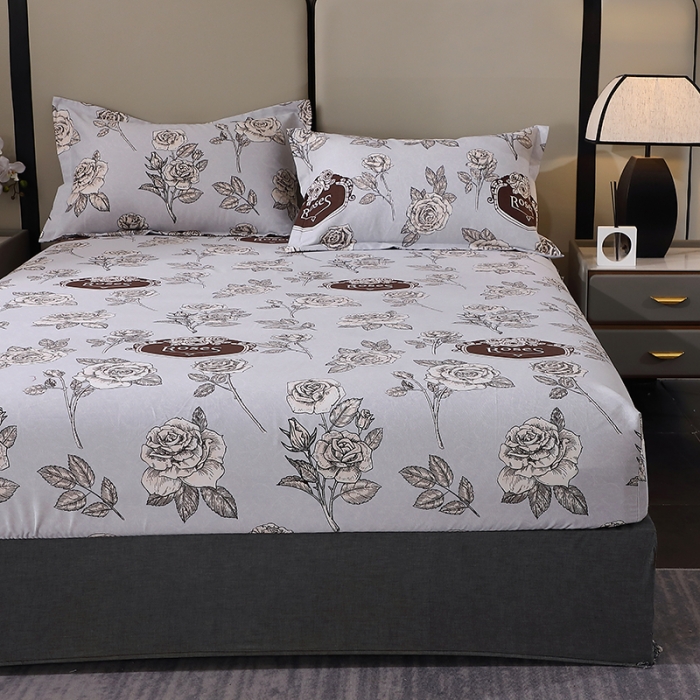 91家纺网 家纺一手货源 找家纺 晶缦 2023新款格林系列全棉活性磨毛多规格床笠 庄园灰