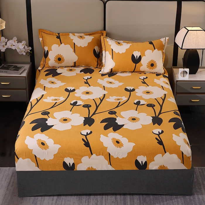 91家纺网 家纺一手货源 找家纺 晶缦 2023新款格林系列全棉活性磨毛多规格床笠 花之舞黄