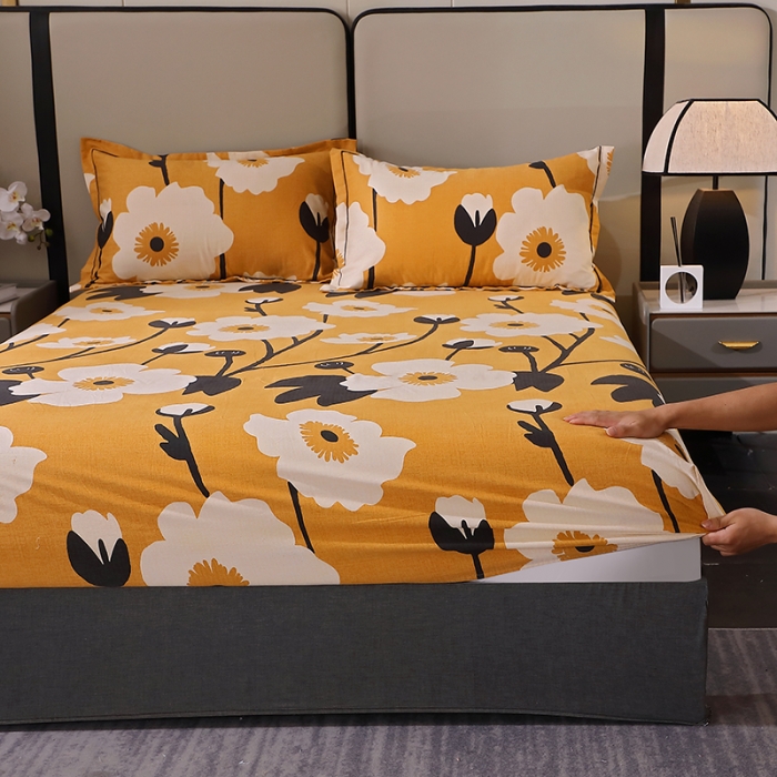 91家纺网 家纺一手货源 找家纺 晶缦 2023新款格林系列全棉活性磨毛多规格床笠 花之舞黄