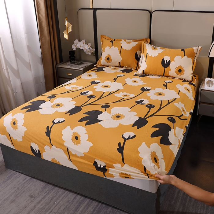 91家纺网 家纺一手货源 找家纺 晶缦 2023新款格林系列全棉活性磨毛多规格床笠 花之舞黄