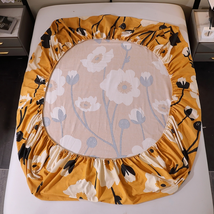 91家纺网 家纺一手货源 找家纺 晶缦 2023新款格林系列全棉活性磨毛多规格床笠 花之舞黄