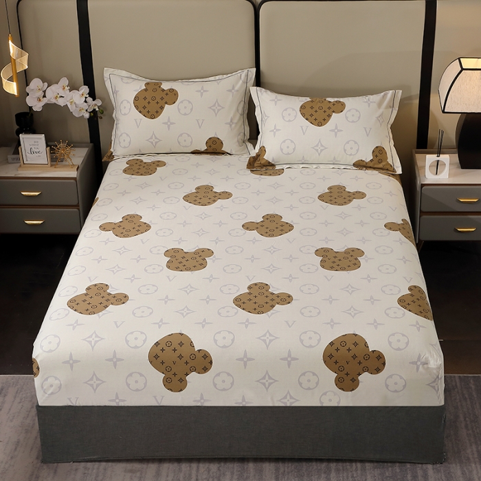 91家纺网 家纺一手货源 找家纺 晶缦 2023新款格林系列全棉活性磨毛多规格床笠 路易熊