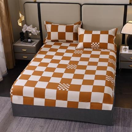 晶缦 2023新款格林系列全棉活性磨毛多规格床笠 棋盘格桔