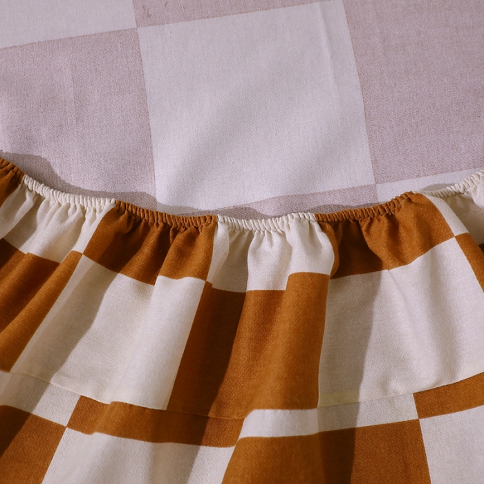 91家纺网 家纺一手货源 找家纺 晶缦 2023新款格林系列全棉活性磨毛多规格床笠 棋盘格桔