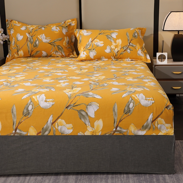 91家纺网 家纺一手货源 找家纺 晶缦 2023新款格林系列全棉活性磨毛多规格床笠 如月梦黄