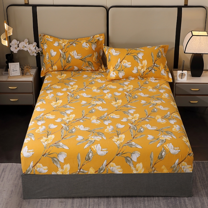 91家纺网 家纺一手货源 找家纺 晶缦 2023新款格林系列全棉活性磨毛多规格床笠 如月梦黄