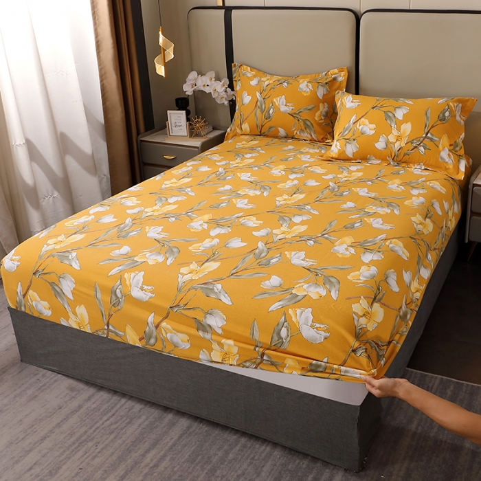 91家纺网 家纺一手货源 找家纺 晶缦 2023新款格林系列全棉活性磨毛多规格床笠 如月梦黄