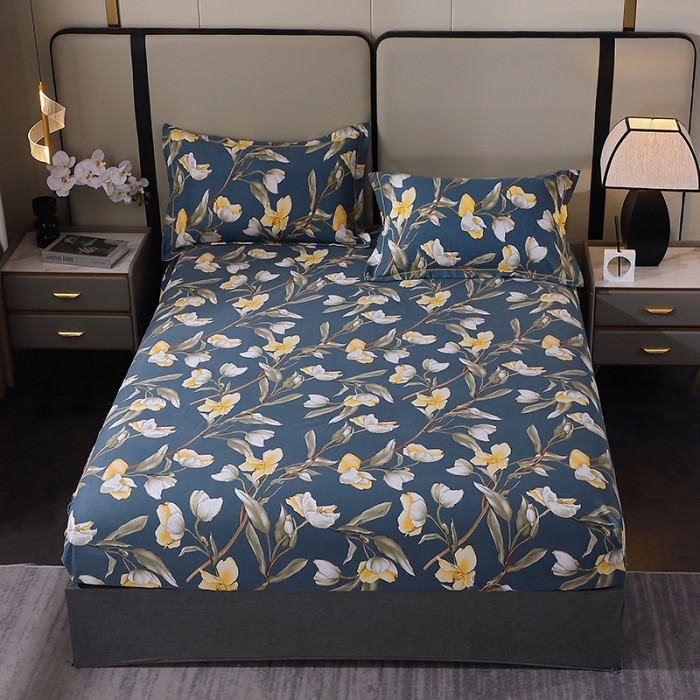 91家纺网 家纺一手货源 找家纺 晶缦 2023新款格林系列全棉活性磨毛多规格床笠 如月梦蓝