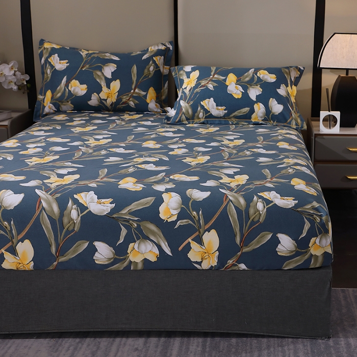 91家纺网 家纺一手货源 找家纺 晶缦 2023新款格林系列全棉活性磨毛多规格床笠 如月梦蓝