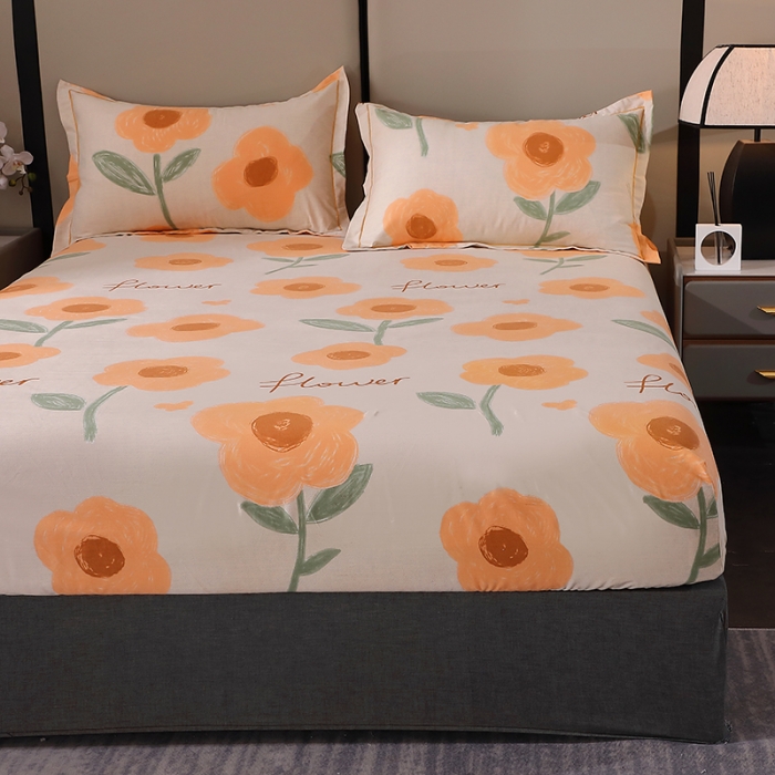 91家纺网 家纺一手货源 找家纺 晶缦 2023新款格林系列全棉活性磨毛多规格床笠 太阳花